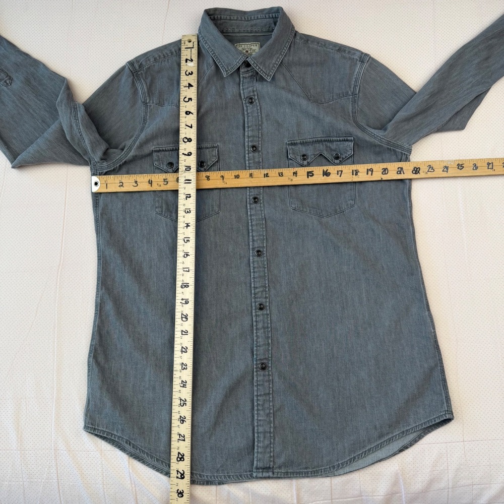 Lee Cooper Western Denim Shirt Grey Pearl Snap Workwear Cowboy Aesthetic Large - Picture 3 of 9
